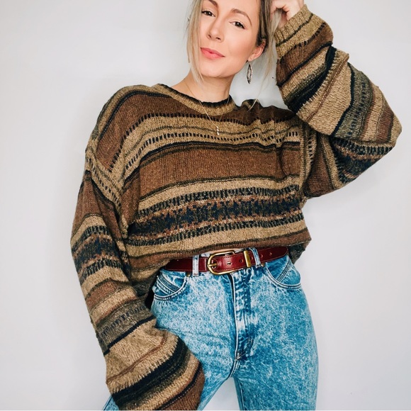 Vintage Sweaters - VINTAGE | 90s Oversized Grunge Striped Slouchy Knit Sweater Top